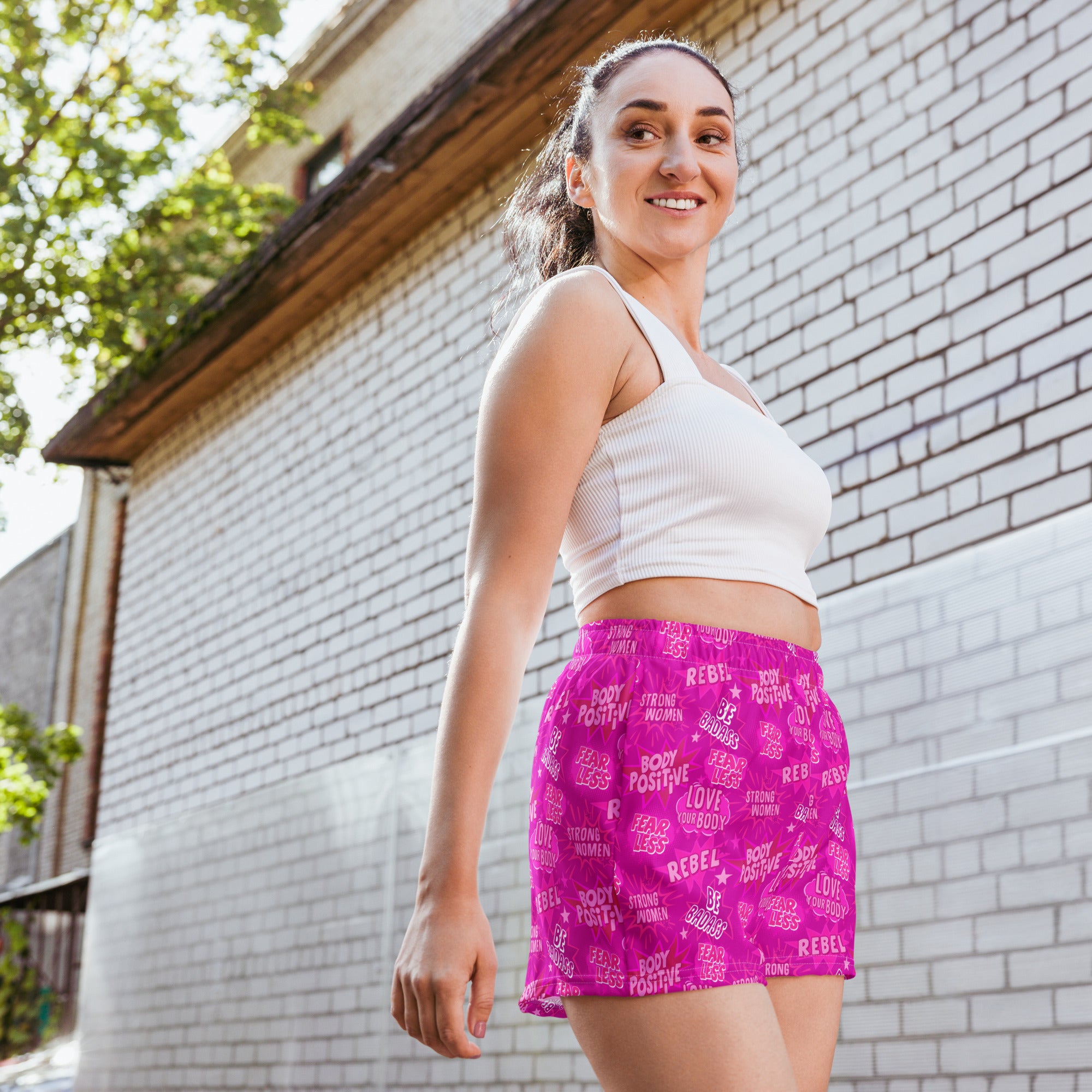 SHE REBEL - Body Positivity Recycled Athletic Shorts in Hot Pink
